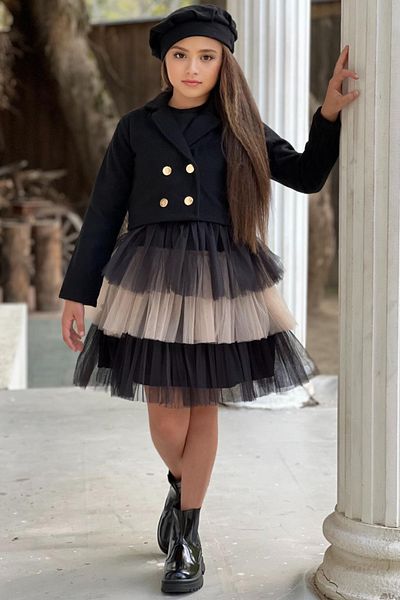 ELAFOR Strat de bază din tul Top Camisole Rochie de seară pentru fete Jachetă și beretă