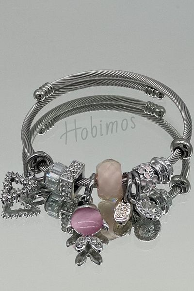 Hobimos Steel Bracelet with Pink Fish Charm