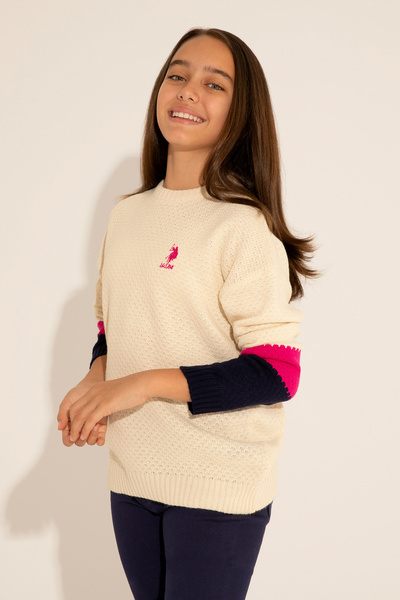 U.S. Polo Assn. Girl's Cream Melange Sweater 50276992-Vr159