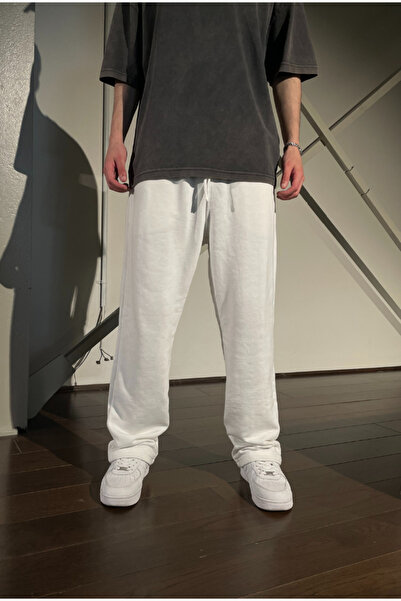 UYN SPORT Unisex Λευκή φαρδιά χτενισμένη βαμβακερή φόρμα