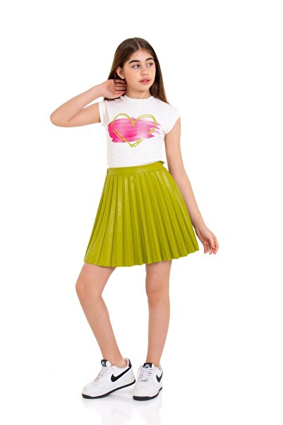 Woorage Green Leather Pleated Girl's Skirt