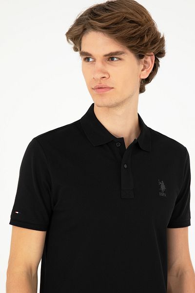 U.S. Polo Assn. Ανδρικό μπλουζάκι με λεπτή εφαρμογή Polo Neck Μαύρο Basic 50279581 -vr046