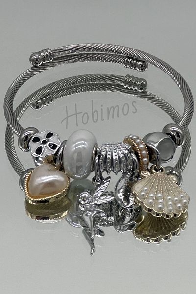 Hobimos Steel Charm Bracelet - Seashell, Haunted, Heart Steel Bracelet