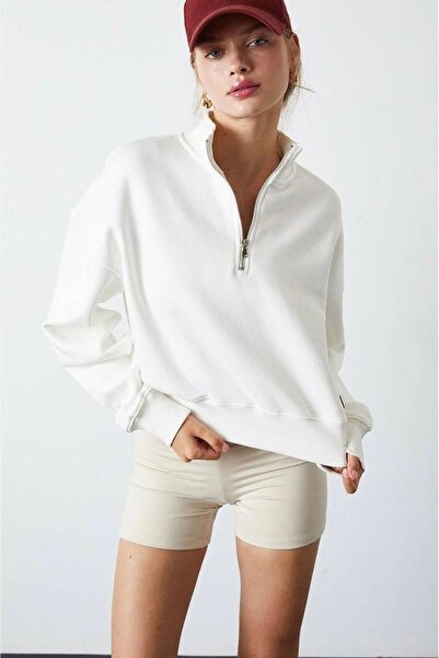 AS Anita Store Three Thread Raised Stand Collar Half Zipper Elastic Waist Sweatshirt