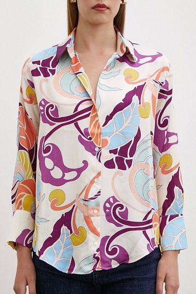 Never more Purple Silk Patterned Shirt