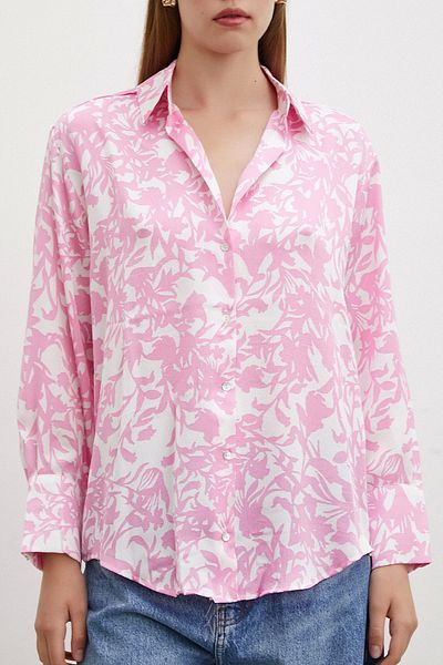 Never more Pink Patterned Satin Shirt - Wafer Model