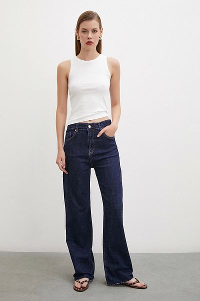 Never more Five-Pocket High Waist Cut Leg Jeans Navy Blue