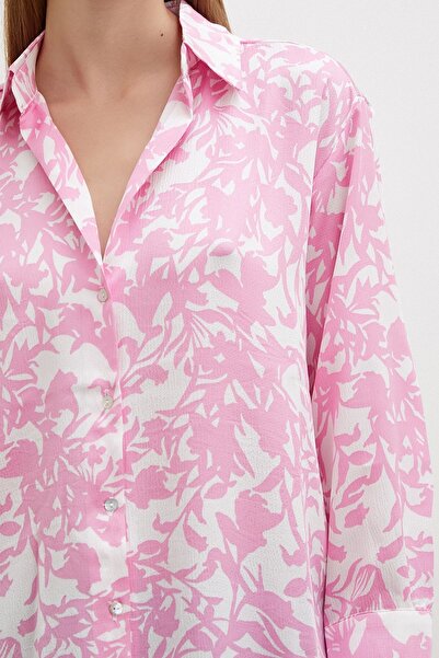 Never more Pink Patterned Satin Shirt - Wafer Model