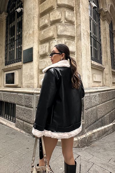 ASEDE Luxury Women's Coat - Premium Leather, Belt, Fur Inner Lining and Detail