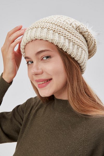 derikem Women's Winter Stylish Pompom Lined Knitted Beanie