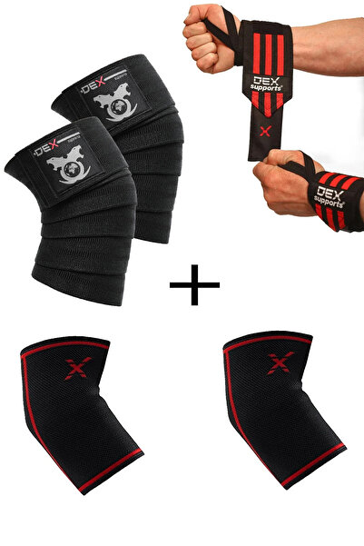 Dex Supports Fitness Bileklik Wrist Wraps+Fitness Dirseklik Elbow Sleeve+Dizl...