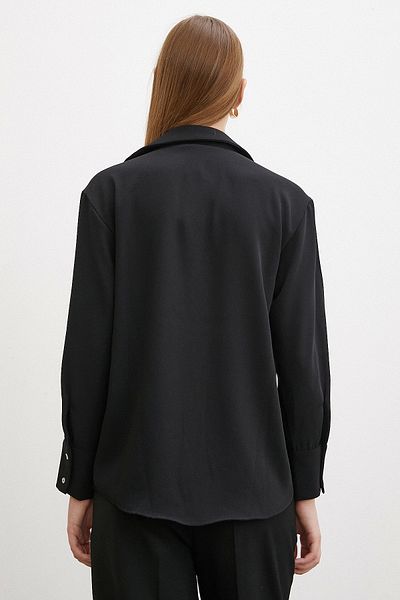 Never more Black Polyester V-Neck Shirt