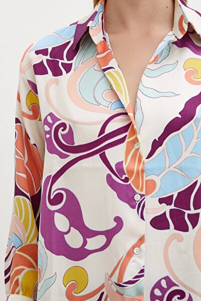 Never more İpek Desen Gömlek Mor