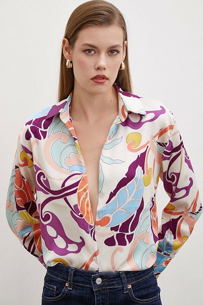 Never more Purple Silk Patterned Shirt