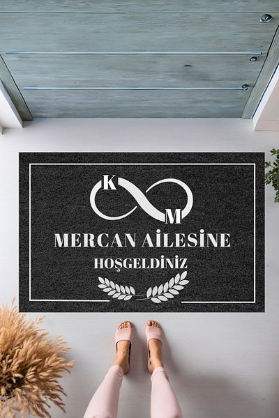 Dormot Home Modern Digital Door Mat - Black Family Name Infinity Themed - Custom Design Door Door Mat
