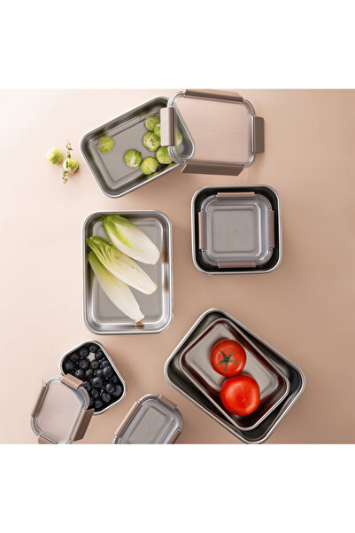 locknlock Stainless Steel Oven & Storage Container Quadrilateral Locked 1.5 Lt - Brown