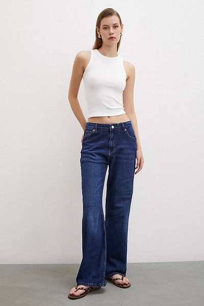 Never more Navy Blue High Waist Wide Leg Jeans