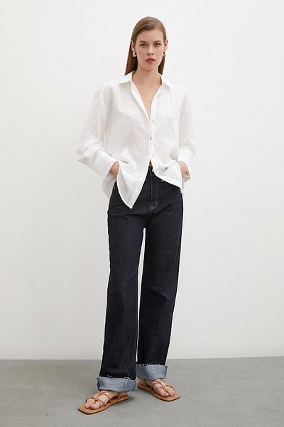 Never more Five-Pocket High Waist Cut-Out Leg Jeans Dark Navy