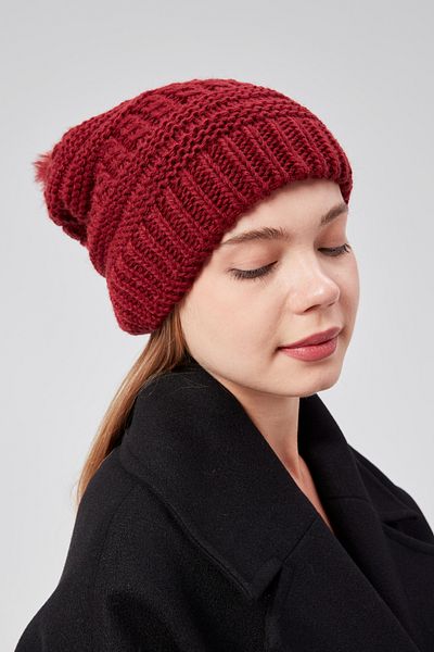derikem Women's Winter Stylish Pompom Lined Knitted Beanie