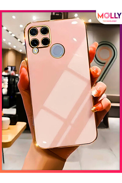 Molly REALME C15 İçin Rose Kenarları Gold Detaylı Lüks Silikon Kılıf