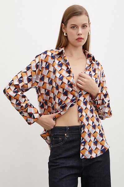 Never more Powder Color Patterned Satin Shirt