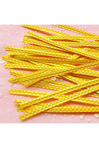 Dekals 100 Adet Puantiyeli Sarı Tel Klips Buzdolabı Poşeti Kapatma Teli Poşet Bağı Poşet Klipsi