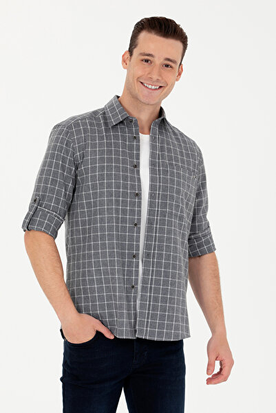 U.S. Polo Assn. Ανδρικό γκρι μακρυμάνικο πουκάμισο 50279413 -VR024