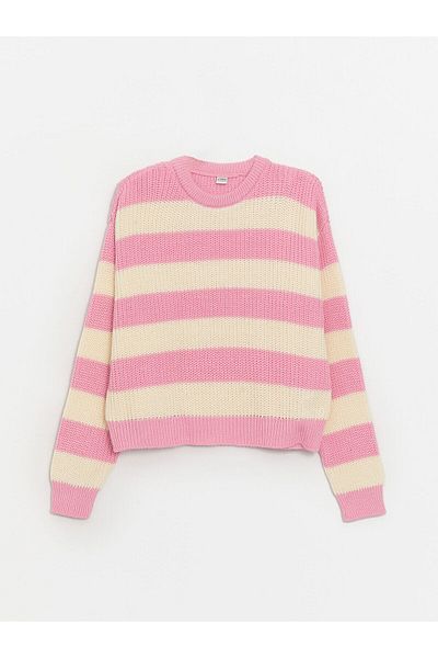 LC Waikiki Lcw Crew nyakú, csíkos, hosszú ujjú lány Crop kötött pulóver