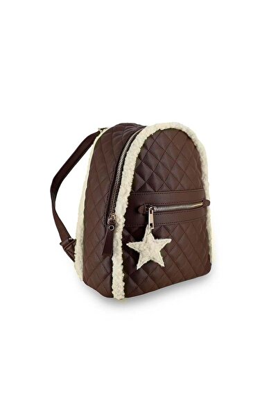 MAYORAL Leather Backpack with Furry Edges - Brown