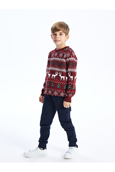 LC Waikiki Chlapecký pletený svetr Lcw Crew s vánočním motivem a dlouhým rukávem