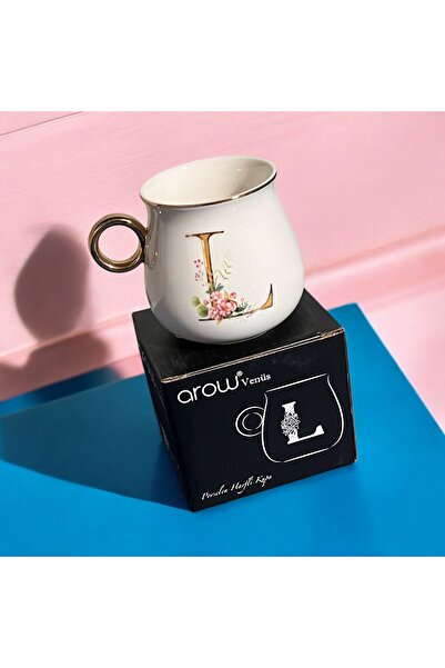 GUNES ZUCCACIYE Porselen Harfli Kupa 180 ml L Harfi