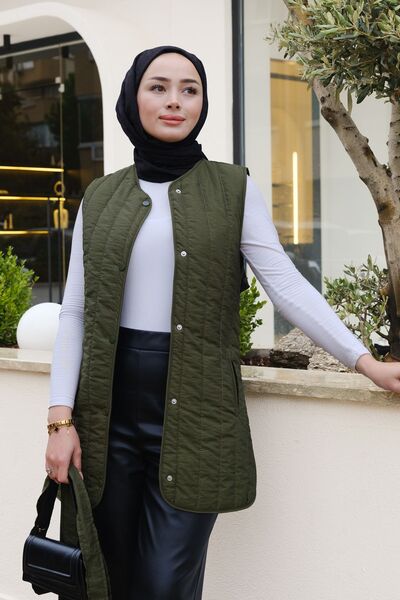 LOCCO Haki Green Лека дамска жилетка - с връзки в талията