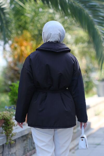 LOCCO Μαύρο φουσκωτό παλτό - Γυναικείο, με ζώνη