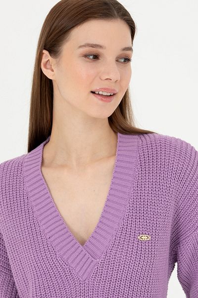 U.S. Polo Assn. Pulover de damă liliac cu decolteu în V - 50277292 -VR034