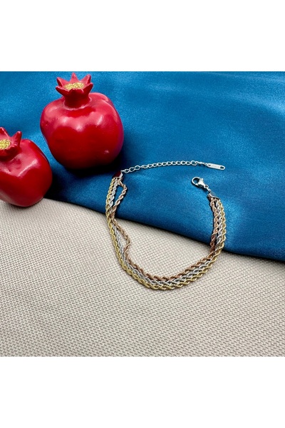 Opia Takı & Aksesuar سوار ثلاثي من الفولاذ باللون الوردي والذهبي والفضي