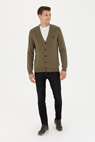U.S. Polo Assn. Erkek Haki Melanj Basic Triko Hırka 50275843-VR125