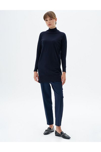 Kayra Navy Blue Knitwear Tunic - Half Turtleneck