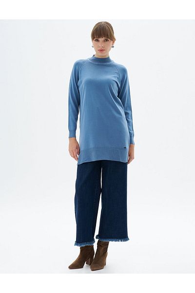 Kayra Πλεκτό μπλουζάκι με μισό ζιβάγκο Crown Blue