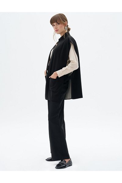 Kayra Black Knitwear Vest - Button Detailed