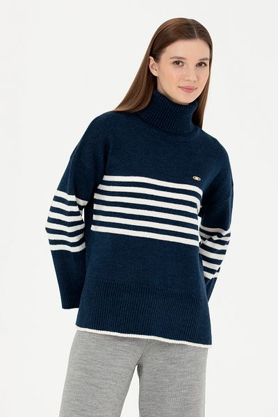 U.S. Polo Assn. Γυναικείο πουλόβερ με ψηλό μπλε ναυτικό 50277278 -VR033