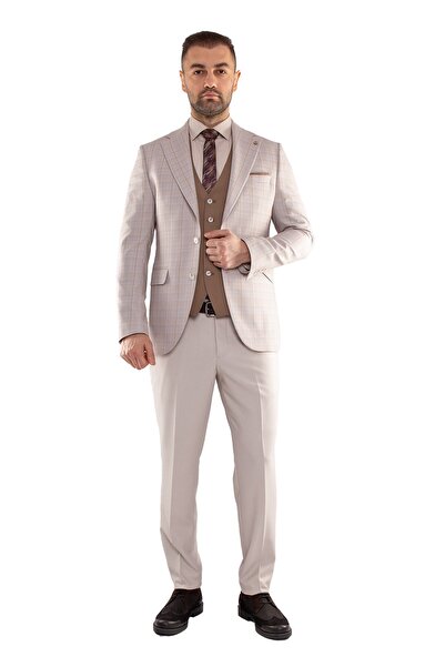 Jakamen Jk35sf02m061 Slimfit 6 Drop Kareli Yelekli Takım Elbise