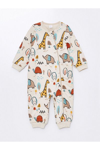 LC Waikiki Lcw Crew Neck Long Sleeve Printed Baby Boy Jumpsuit