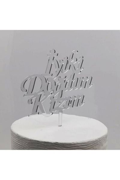 K&A Happy Birthday Daughter Written Birthday Party Plexi Cake Decoration Silver Color