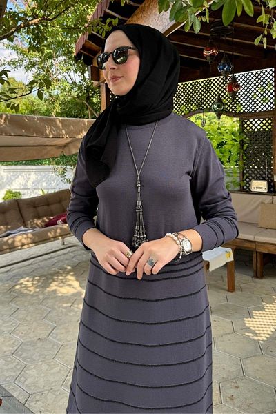 Rabia Şamlı Πλεκτό φόρεμα Anthracite Nisan Glitter
