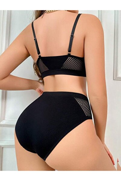 Rose Alexandra Kadın Siyah File Detaylı Sexy İç Çamaşır Takımı