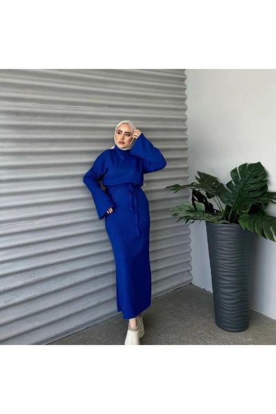 Cardella Πλεκτό με ραβδώσεις Hijab Φόρεμα - Λεπτομέρεια ζώνης
