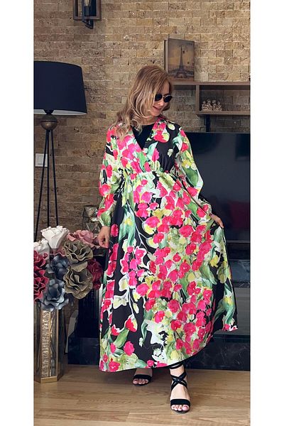 Cardella Pink Floral Pattern - Gathered Waist Hijab Summer Dress 130 cm