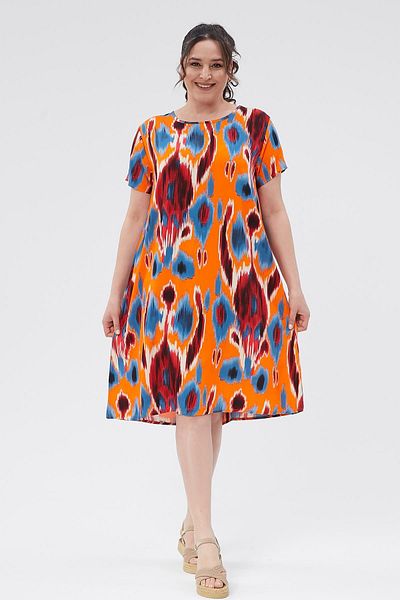 Ebsumu Rochie de damă cu guler rotund cu model Tie-Dye portocaliu