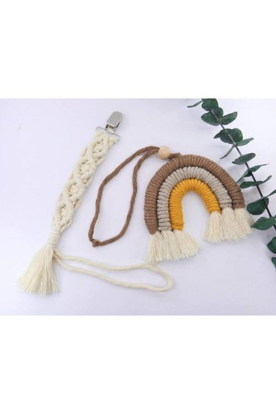 Mina Souvenir Cotton Macrame Baby Pacifier and Wall - Door Ornament Rainbow, Bohemian Style Gift