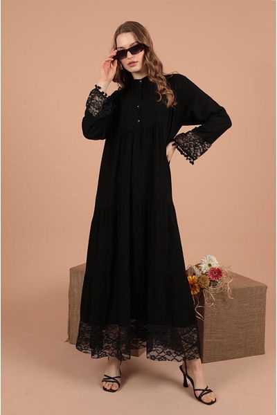 Cardella Υφασμάτινο Βισκόζη - Φόρεμα Hijab με λεπτομέρεια από δαντέλα